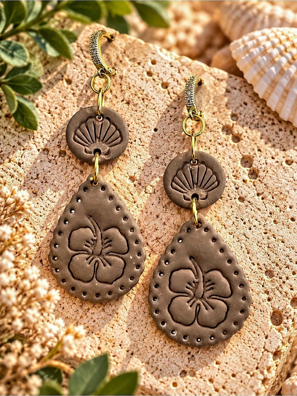 Brown & Gold Dangle Earrings